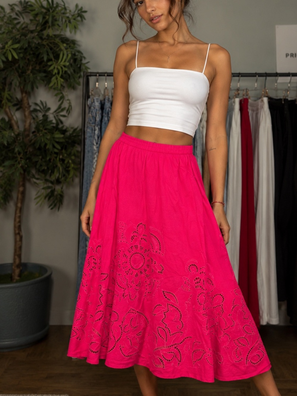 MISA Los Angeles Analisse Eyelet Midi Skirt